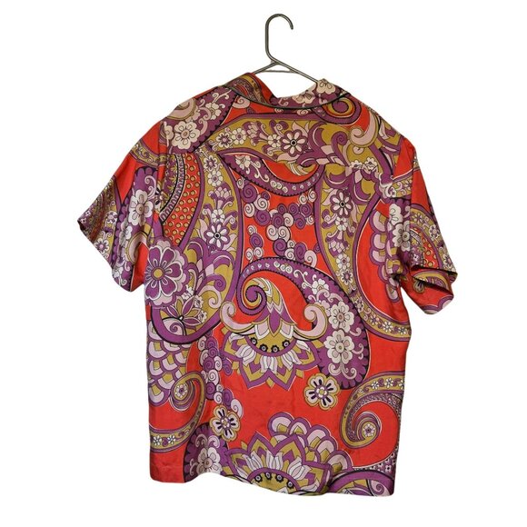 Entro 60s Inspired Groovy Floral Paisley Red Button-Up Short-Sleeve Shirt Sz L - Picture 5 of 12